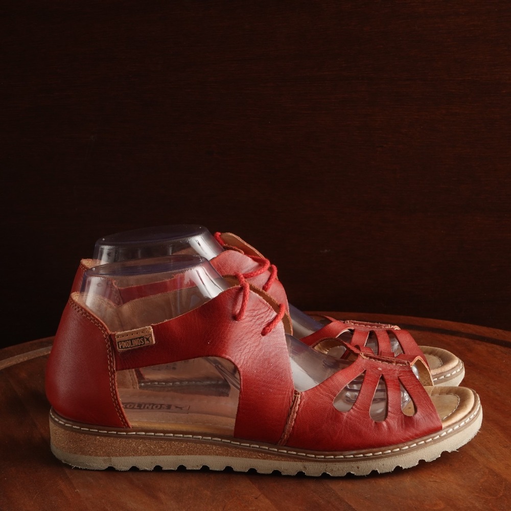 Pikolinos Sandals WMS SZ EU 39 US 8.5 Red Leather Comfort Coastal Walking Shoes